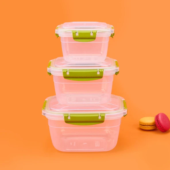 Plastik Kare Sızdırmaz Kilitli Saklama Kabı - Haki - Resim 2