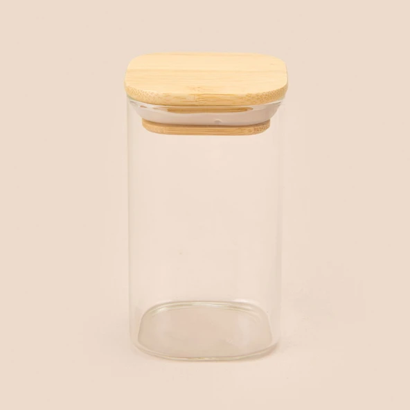 Kare Mantar Kapak Cam Kavanoz - Şeffaf / Açık Kahverengi - 210 ml - 1
