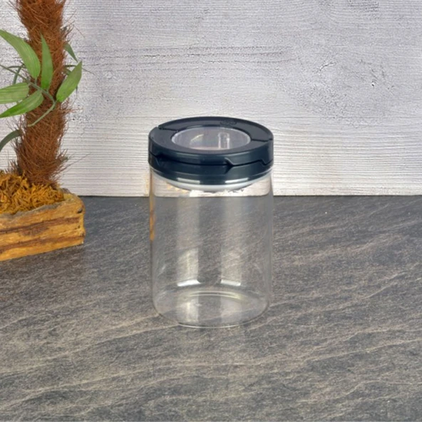 Vakumlu Cam Kavanoz - Şeffaf / Siyah - 400 ml - 1