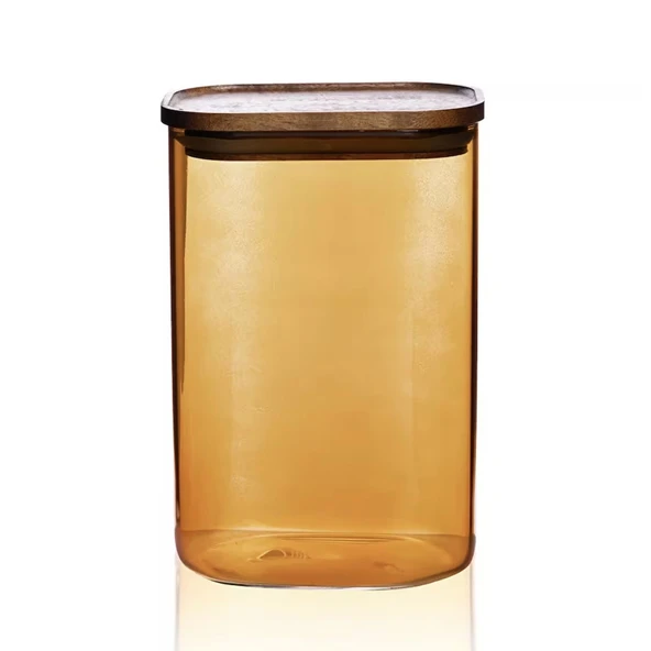 Mia Akasya Dikdörtgen Cam Kavanoz - Amber - 1,2 lt ürün görseli