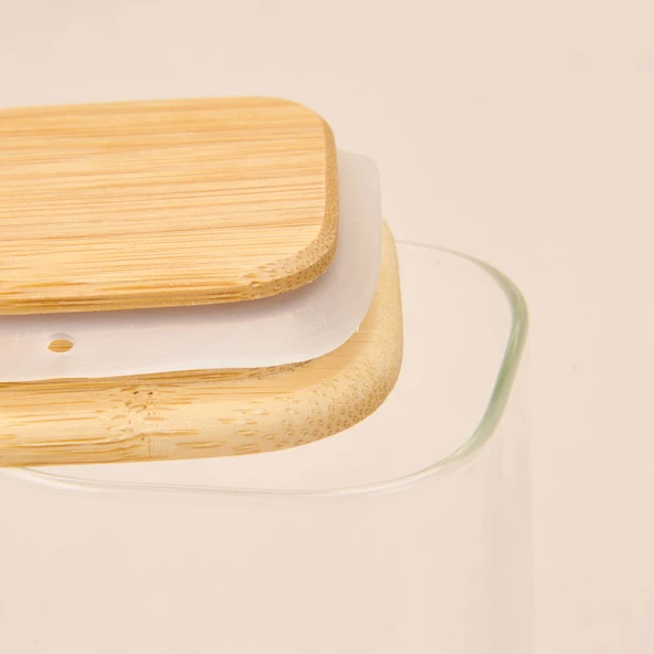Kare Mantar Kapak Cam Kavanoz - Şeffaf / Açık Kahverengi - 210 ml - 3