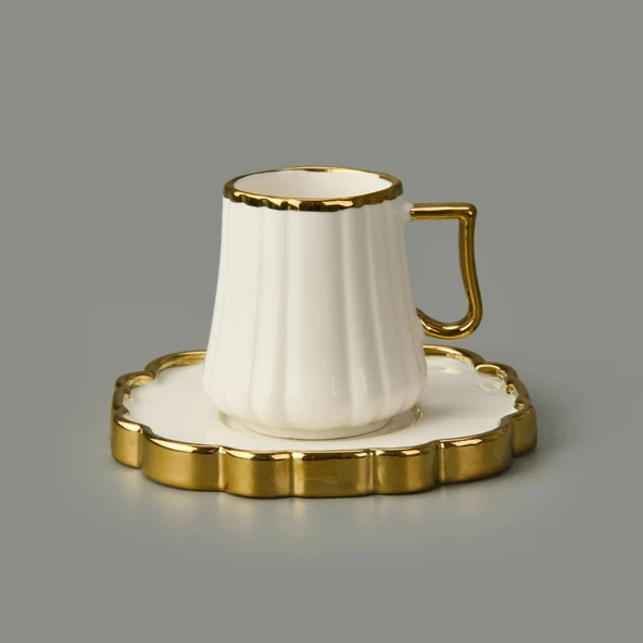 İsla 6'lı Kahve Fincanı - Beyaz / Sarı ürün görseli 1