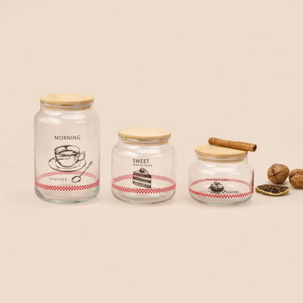 Toskana Jar 3'lü Kavanoz Seti - Açık Kahverengi / Şeffaf - Resim 2