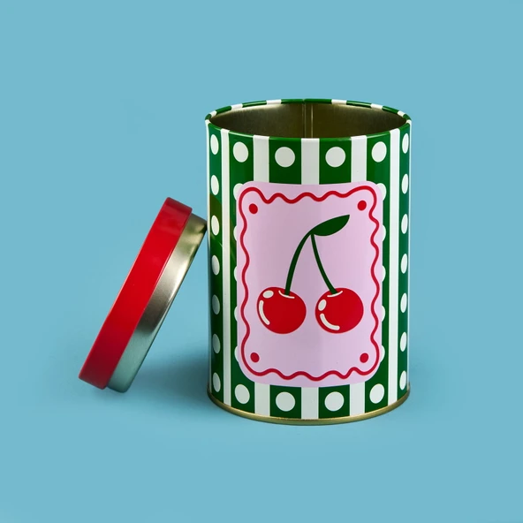 Cherry Yuvarlak Tekli Metal Kutu - Renkli - 900 ml - Resim 3