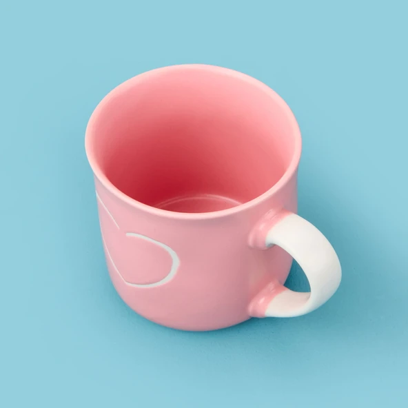 Houseware Kalp Desenli Porselen Kupa - Pembe / Beyaz - 320 ml - 3