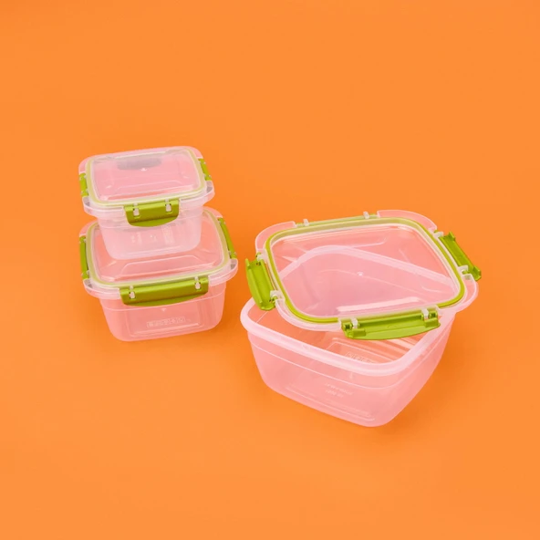 Plastik Kare Sızdırmaz Kilitli Saklama Kabı - Haki ürün görseli