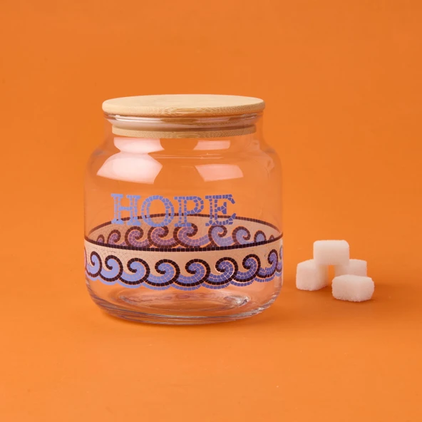 Blue Mosaiq Hope Kapaklı Cam Kavanoz - Renkli - 635 ml - 2