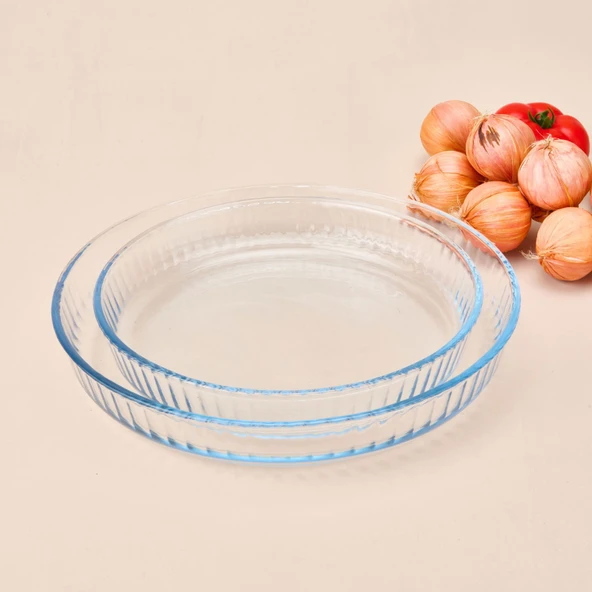 Twin 2'li Yuvarlak Cam Fırın Kabı - Şeffaf - Resim 3