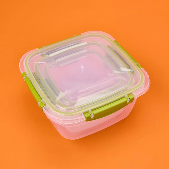 Plastik Kare Sızdırmaz Kilitli Saklama Kabı - Haki - Resim 3