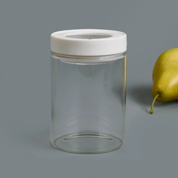 Vakumlu Cam Kavanoz - Şeffaf / Beyaz - 400 ml - Resim 2