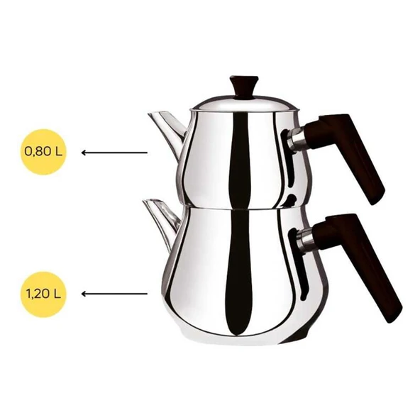 Çaykara Soft Mini Çelik Çaydanlık Takımı - Gri / Kırmızı - 1,2 lt + 800 ml - Resim 3