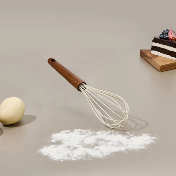 Akasya Saplı Silikon Çırpıcı - Kahverengi / Krem - 30 cm - Resim 2