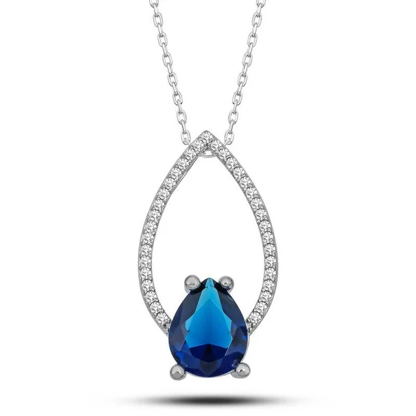 Gümüş Mavi Taşlı Damla Kadın Kolye ürün görseli 1