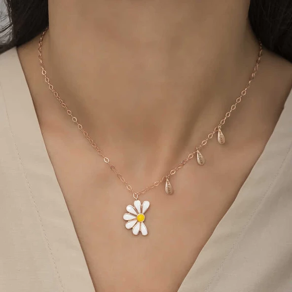 Gümüş Rose Papatya Seviyor Sevmiyor Bayan Kolye - Resim 2