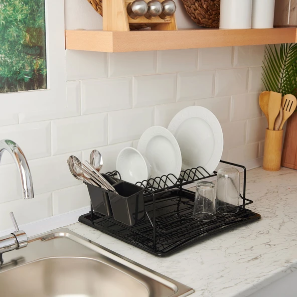 Lüx Tezgah Üstü Tabaklık ve Bardaklık - Siyah ürün görseli 1