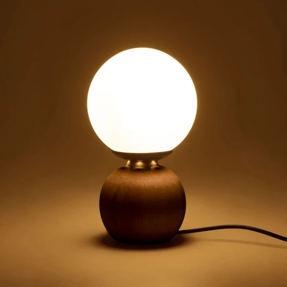 Lighting Opal Cam Top Abajur - Ceviz / Beyaz - 26x15x15 cm - Resim 2