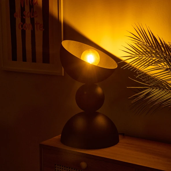 Lighting Büyük Boy 3 Katlı Metal Masaüstü Abajur - Siyah - Resim 2