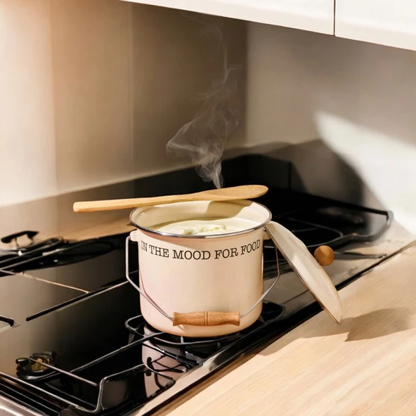 Emaye Büyük Bakraç - Krem - 20x20 cm - Resim 2