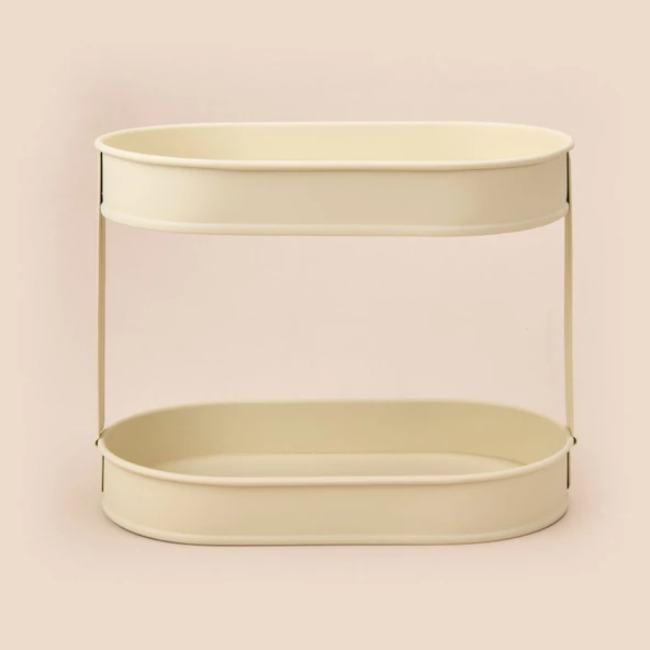 Bath 2 Katlı Oval Organizer - Krem - 32,5x19 cm - Resim 3
