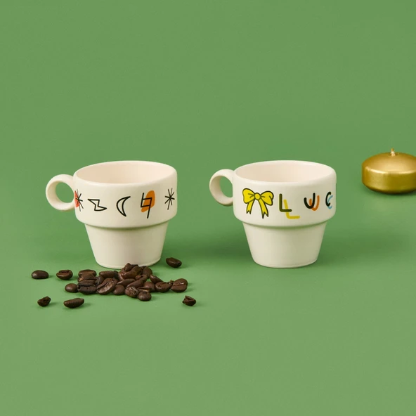 Tasarım Lucky 2'li Espresso Fincanı - Renkli - 90 ml ürün görseli