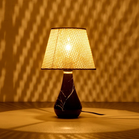 Luce Konik Seramik Abajur - Siyah / Krem - 37x20x20 cm - 3