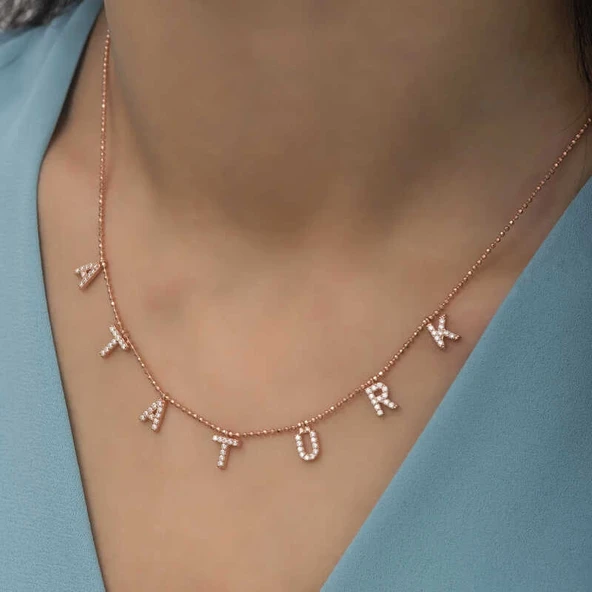 Gümüş Rose Atatürk Yazılı Bayan Kolye - Resim 4