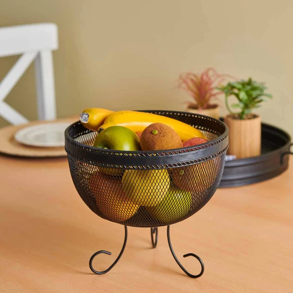 Design Aleyna Ayaklı Metal Meyvelik - Siyah ürün görseli