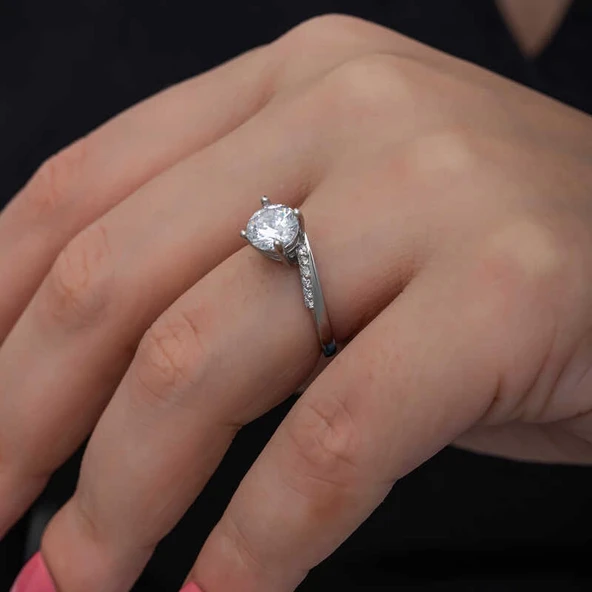 Gümüş Tek Taş Kadın Yüzük - Resim 5