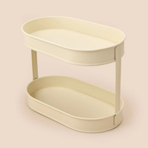 Bath 2 Katlı Oval Organizer - Krem - 32,5x19 cm ürün görseli