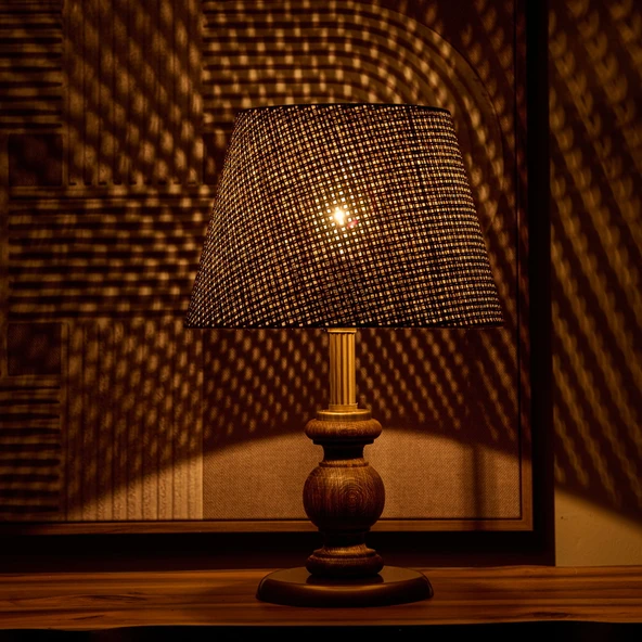 Lighting Fiona Ahşap Abajur - Ceviz Ayak / Kahverengi Başlık - 40 cm - Resim 2