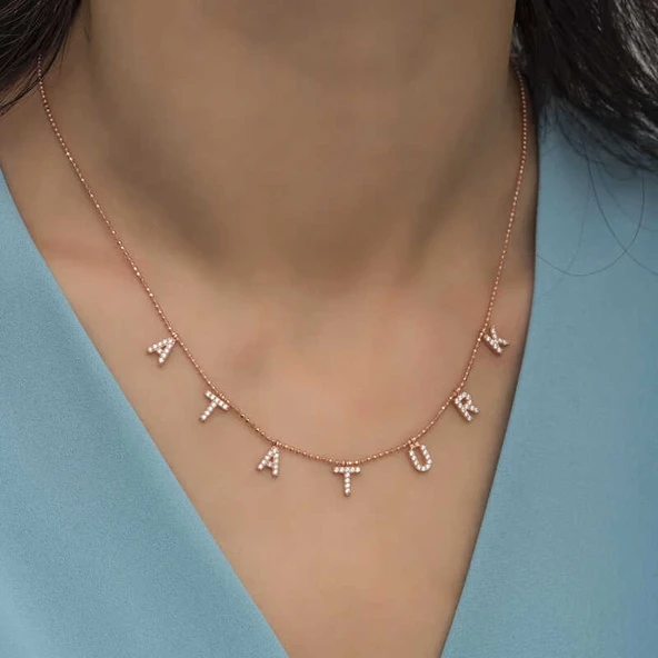 Gümüş Rose Atatürk Yazılı Bayan Kolye - Resim 3