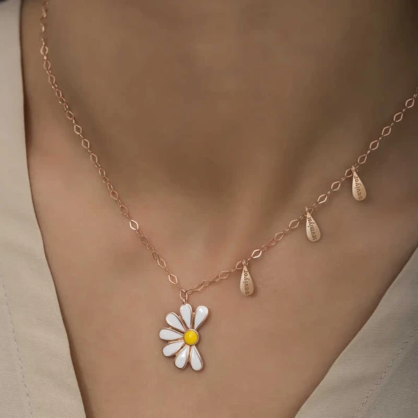Gümüş Rose Papatya Seviyor Sevmiyor Bayan Kolye - Resim 4