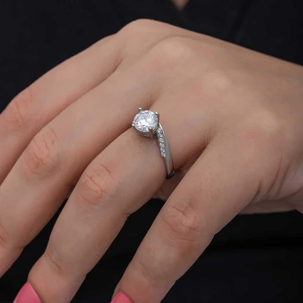 Gümüş Tek Taş Kadın Yüzük - Resim 4