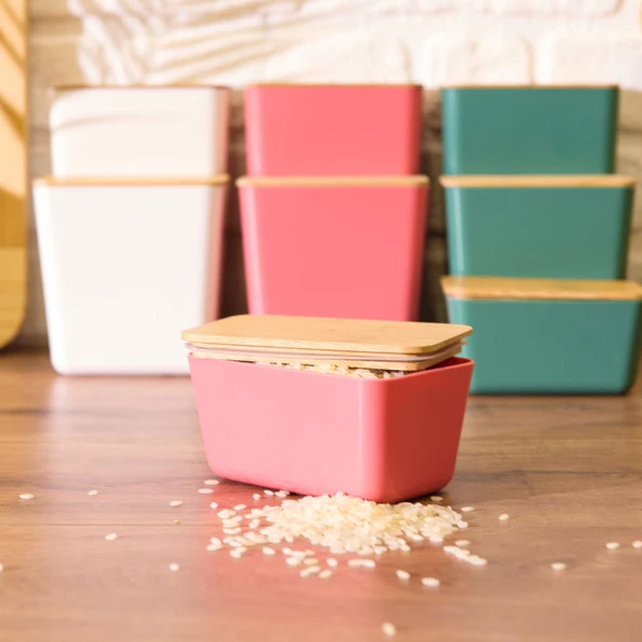 Houseware Bambu Kapaklı Saklama Kabı - Asorti - 13x8x7 cm