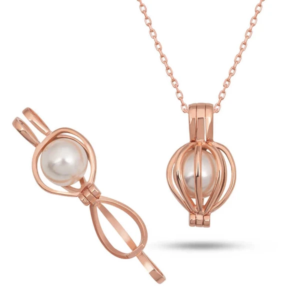 Gümüş Rose Beyaz İncili Kadın Kolye ürün görseli