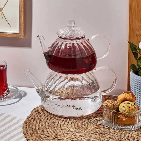 Vitor Borosilikat Cam Çaydanlık - Şeffaf - 800 ml + 1,5 lt - Resim 3