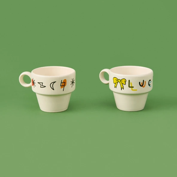 Tasarım Lucky 2'li Espresso Fincanı - Renkli - 90 ml - Resim 2