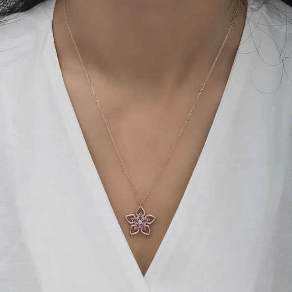 ​Gümüş Rose Çiçek Kadın Kolye - Resim 2