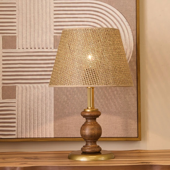 Lighting Fiona Ahşap Abajur - Ceviz Ayak / Kahverengi Başlık - 40 cm ürün görseli 1