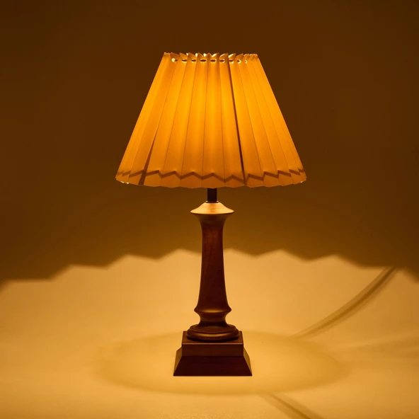 Lighting French Cottage Ahşap Ayak Abajur - Koyu Kahverengi / Krem - Resim 2