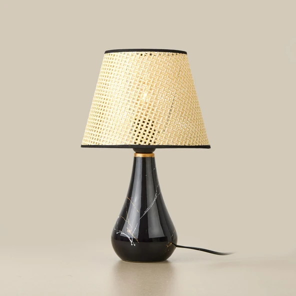 Luce Konik Seramik Abajur - Siyah / Krem - 37x20x20 cm - 2