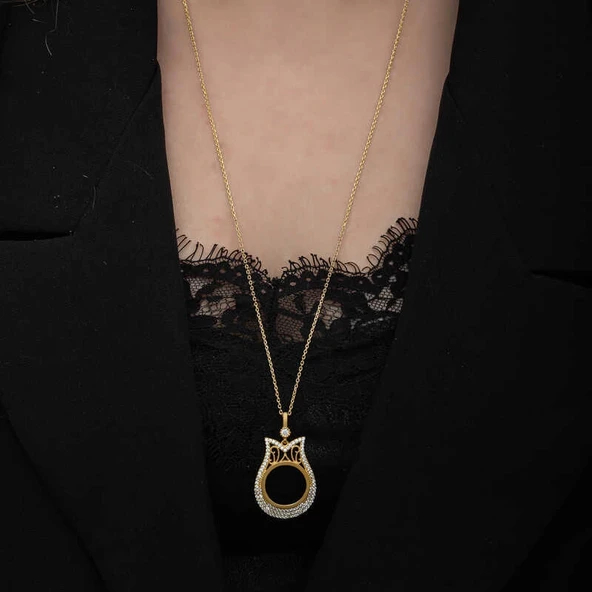 Gümüş Gold Kaplama Çeyrek Altın Takılabilen Kadın Kolye - Resim 3