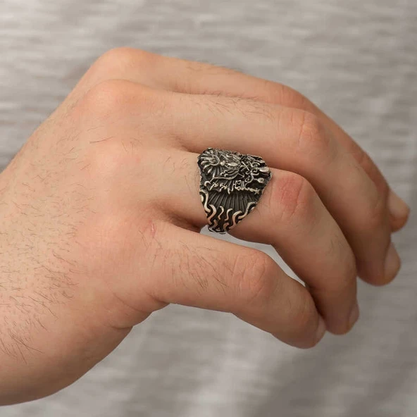 Gümüş Osmanlı Devlet Armalı Erkek Yüzük - Resim 4