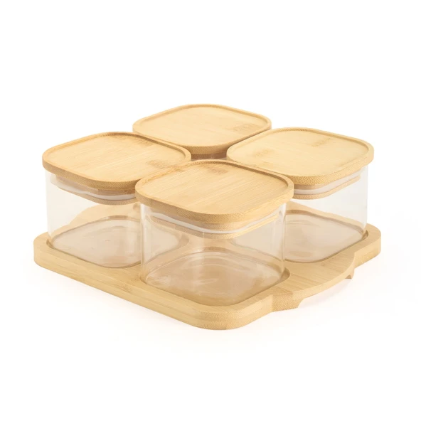 4'lü Cam Kahvaltılık - Şeffaf / Açık Kahverengi - 10x10 cm ürün görseli 1