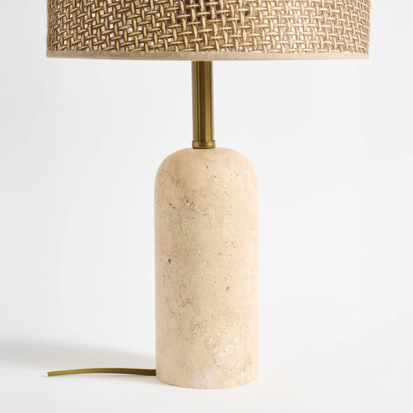 Luum Hasır Şapkalı Abajur - Kahverengi / Traverten - 48 cm - Resim 3