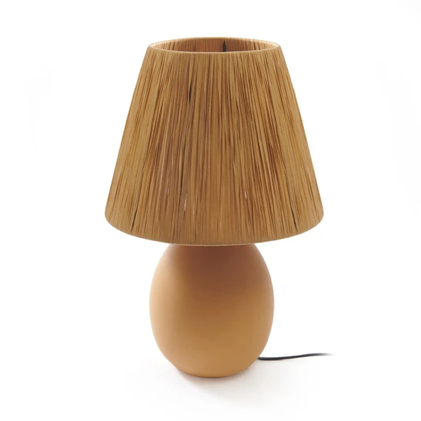 Design Rond Seramik Abajur - Hardal / Sarı - 37x24x24 cm - Resim 3