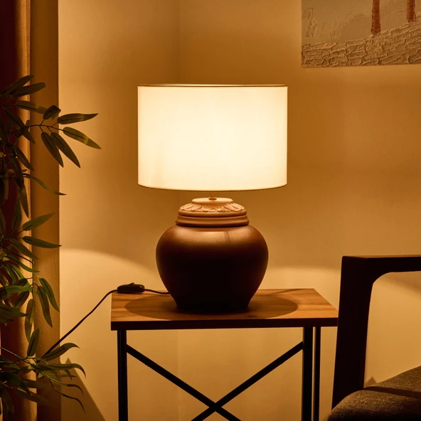 Lighting Çiçekli Kapaklı Abajur - Kahverengi / Krem - 50 cm - Resim 2