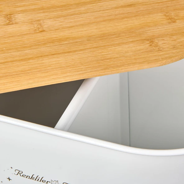 Bath 2 Bölmeli Ahşap Kapaklı Metal Deterjan Kutusu - Beyaz - 12 lt - Resim 3