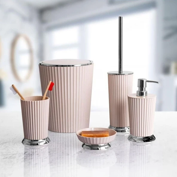 Nely Krom Kaplama Banyo Çöp Kovası - Bej - 6 lt - Resim 2