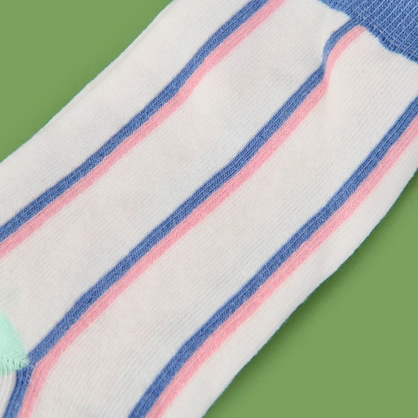 Soft Çizgili Çorap - Beyaz - Resim 3